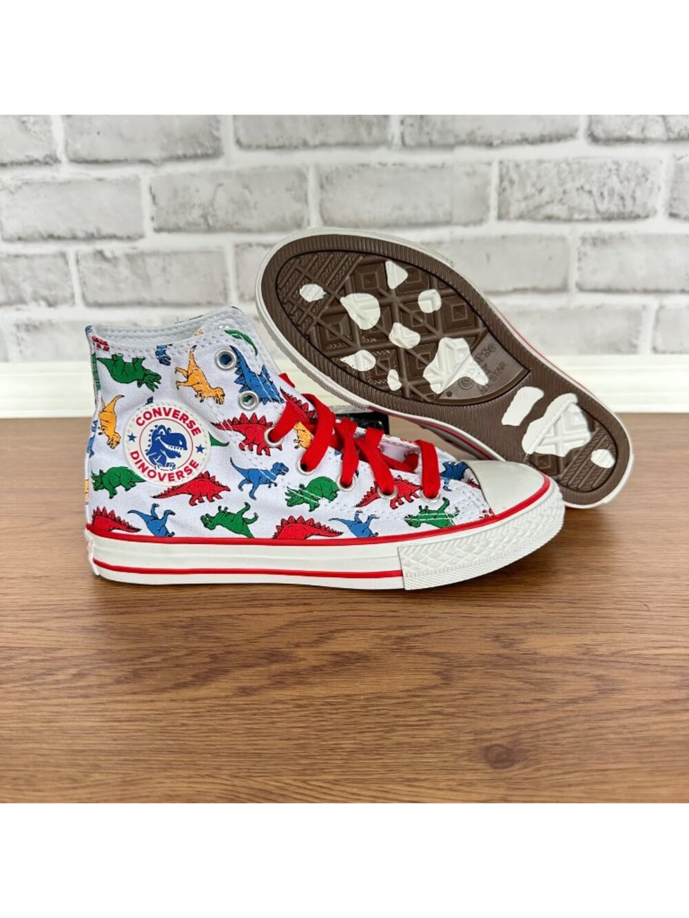 CONVERSE ALL STAR CTAS HI Dinosaur 2 Kids Shoes Canvas White Red Sneaker 663636C